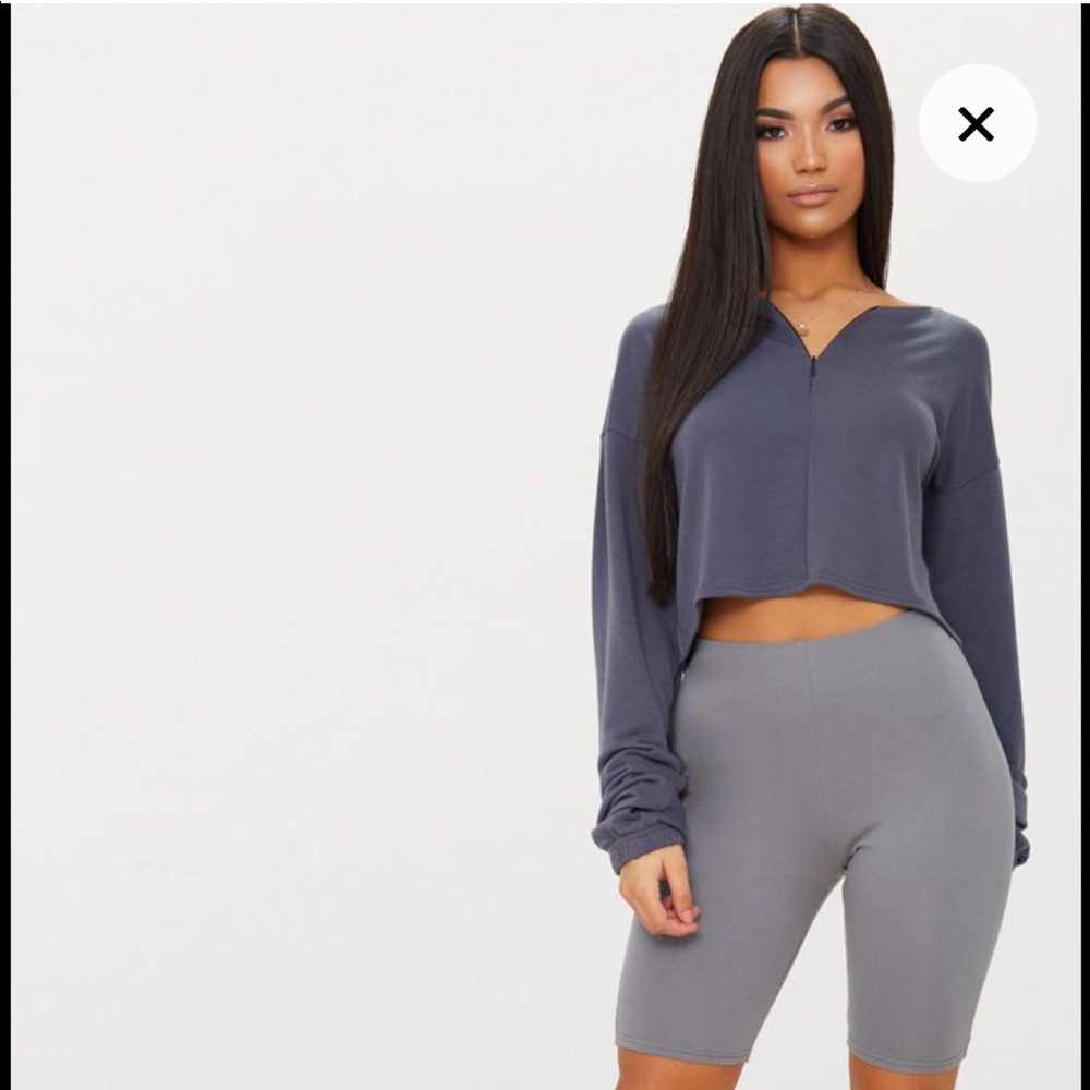 Charcoal blue zip front sweater